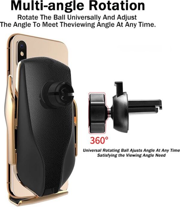 Car Phone Holder with Wireless Charger and Car Mount-360 Degree Rotation with Infrared - Smartphone holder with wireless charging