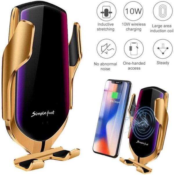 Car Phone Holder with Wireless Charger and Car Mount-360 Degree Rotation with Infrared - Smartphone holder with wireless charging