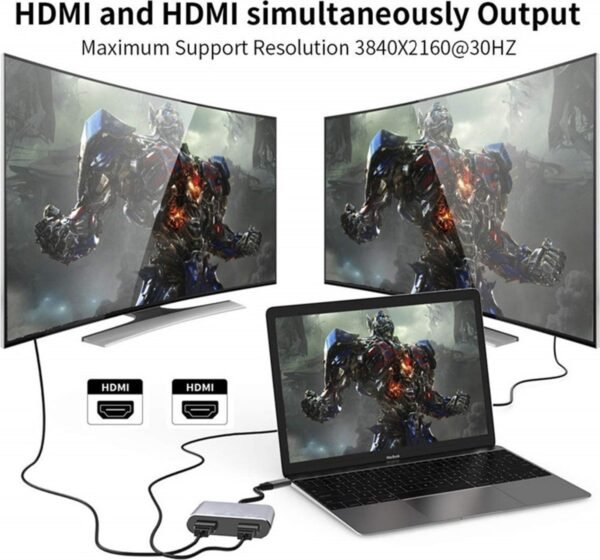 Type C Adapter - 4-in-1 USB-C naar 2X 4k HDMI