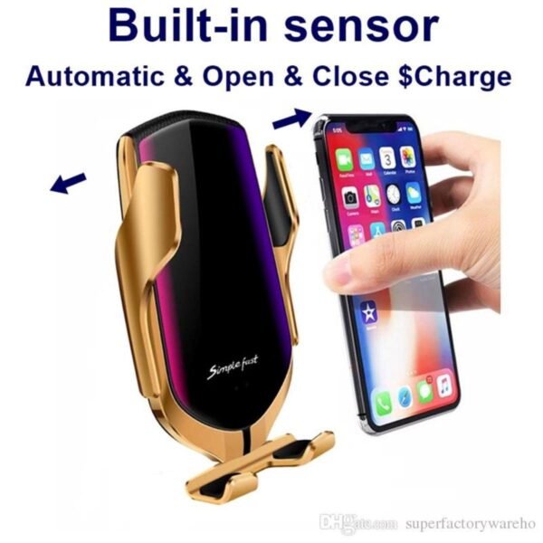 Car Phone Holder with Wireless Charger and Car Mount-360 Degree Rotation with Infrared - Smartphone holder with wireless charging