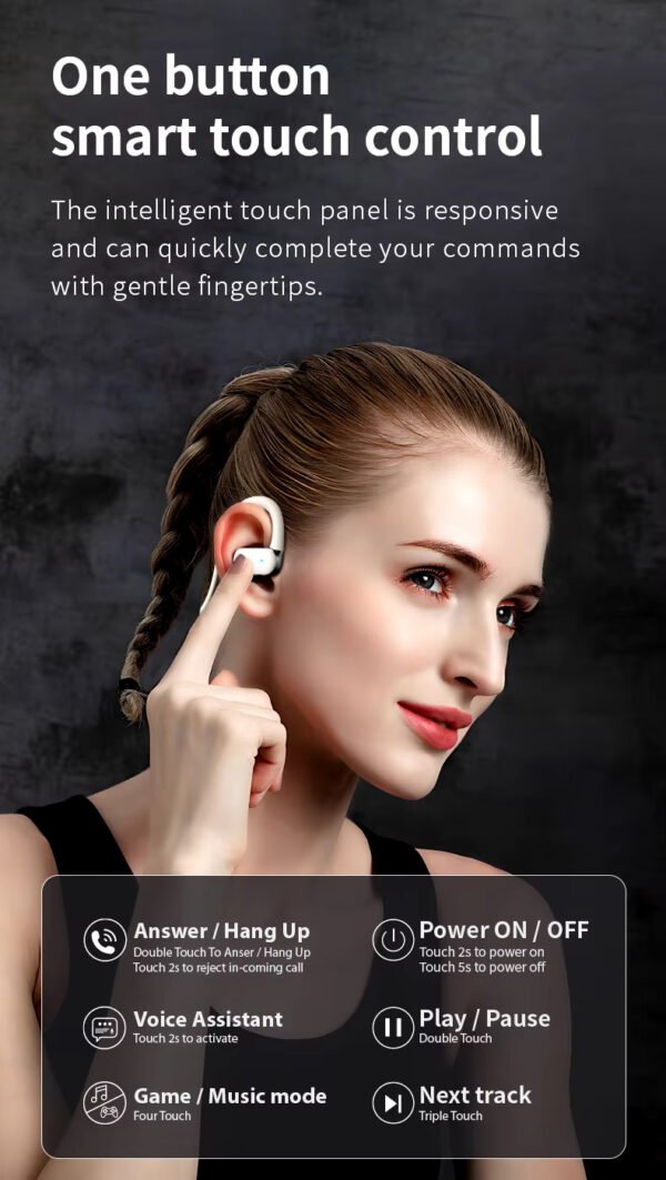 Wireless on-ear Earphones - with charging case - Bluetooth Earphones - Suitable for Apple and Android - Touch Control Open Ear waterproof earphones Earphones