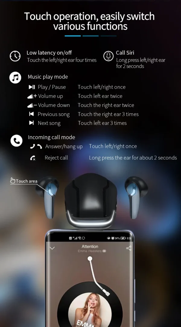 Gaming ENC BT5.2 Wireless Earbuds – Low Latency, Clear Communication, and Superior Comfort