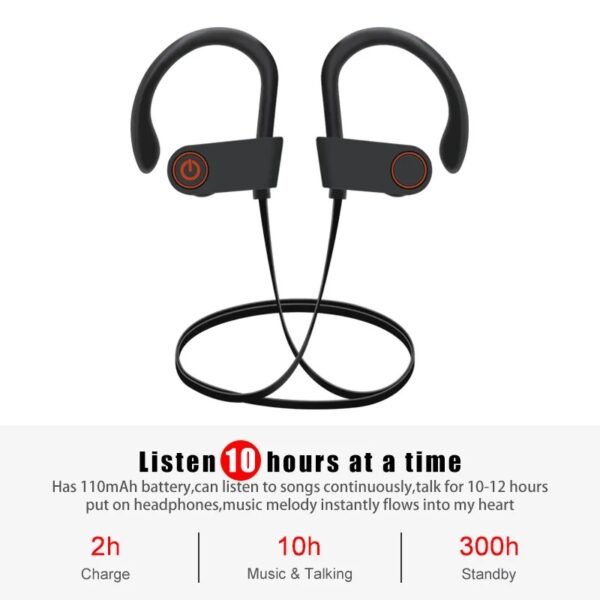 Sports Ear hook Earphone sweat-Proof Waterproof Bluetooth 5.3 Stereo Earbuds – Secure Fit for Sports & Gym
