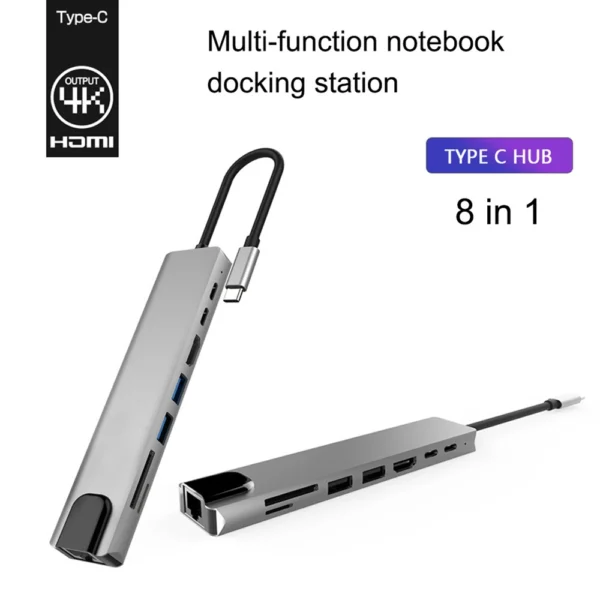 Docking Station with HDMI 4K- USB C HUB 8 in 1