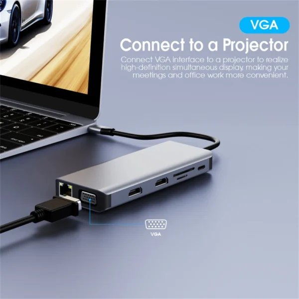 Docking Station with 2x HDMI 4K- USB C HUB 12 in 1- Ethernet, 4x USB, USB C charging, Micro/SD card reader Hub – USB Splitter
