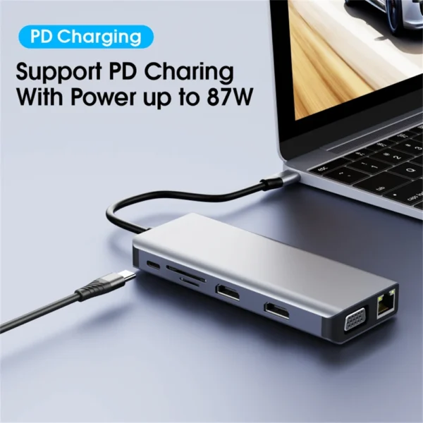 Docking Station with 2x HDMI 4K- USB C HUB 12 in 1- Ethernet, 4x USB, USB C charging, Micro/SD card reader Hub – USB Splitter