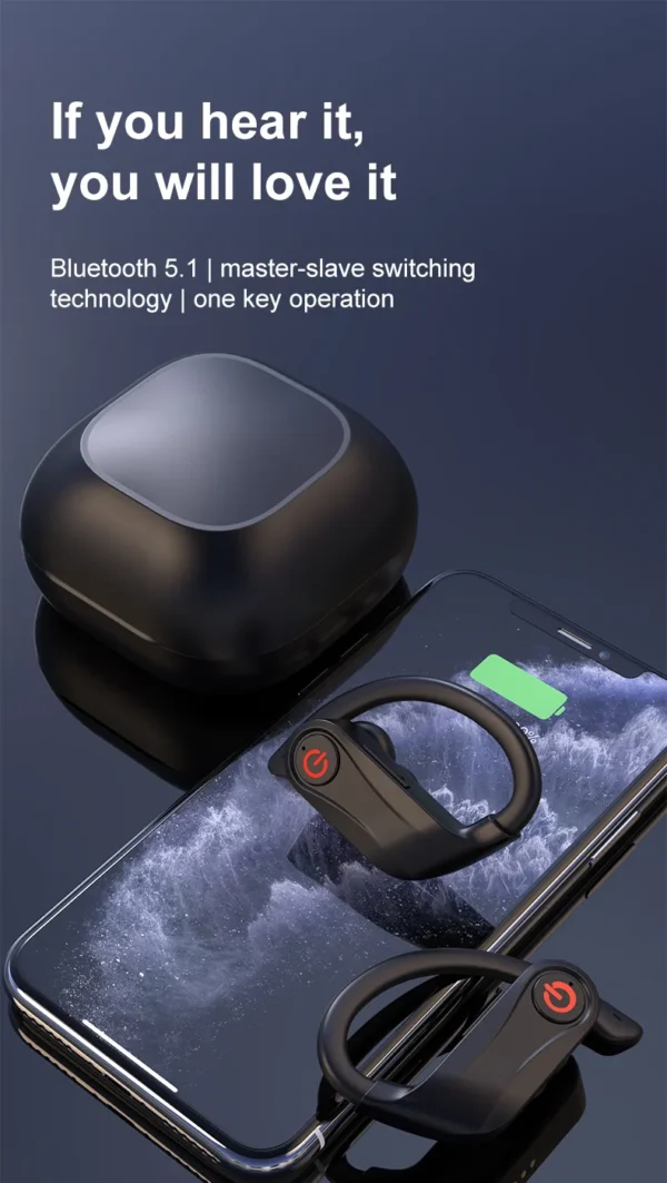 Anti-Fall Sport Earphones with Secure Hooks & 15h Long Battery Life for Active Use