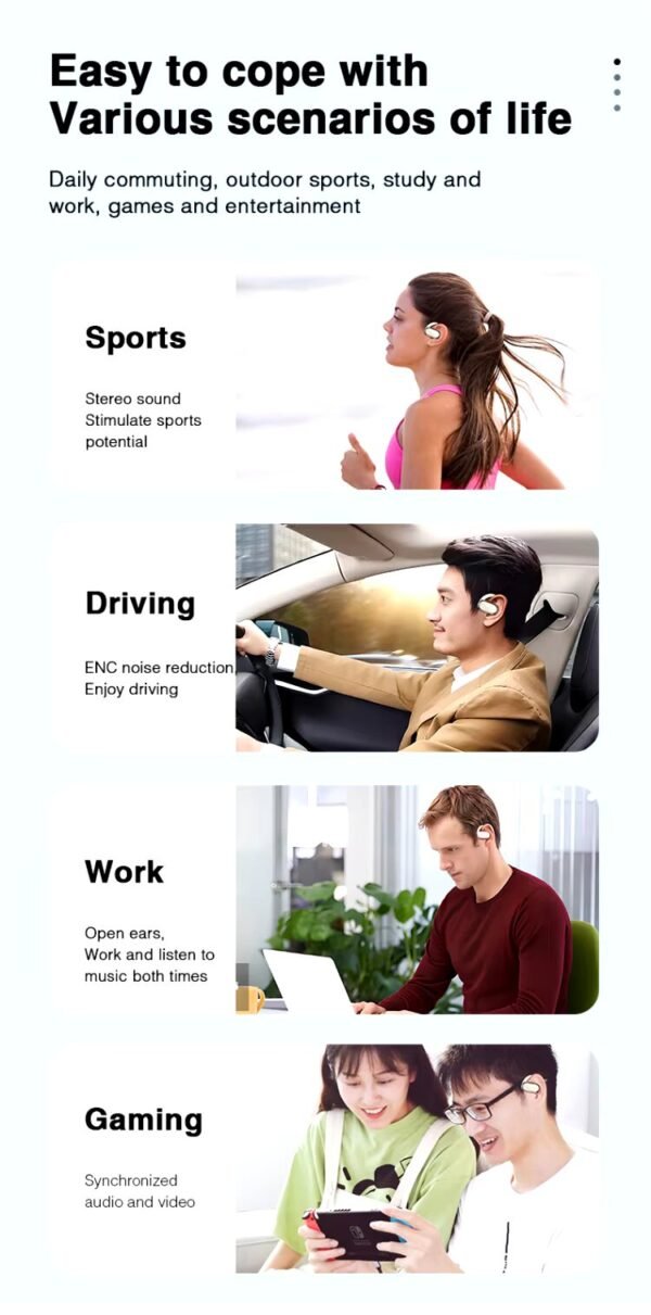 Wireless on-ear Earphones - with charging case - Bluetooth Earphones - Suitable for Apple and Android - Touch Control Open Ear waterproof sports earphones Earphones