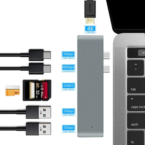 Macbook Pro/Air Docking Station with HDMI 4K - USB-C Hub with 4K HDMI, USB 3.0 and SD Card Reader - Docking Station - 7 in 1