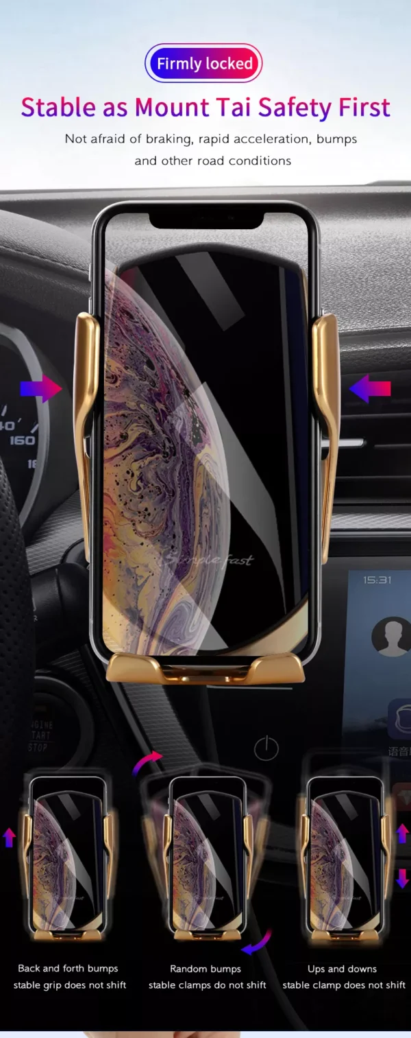 Car Phone Holder with Wireless Charger and Car Mount-360 Degree Rotation with Infrared - Smartphone holder with wireless charging