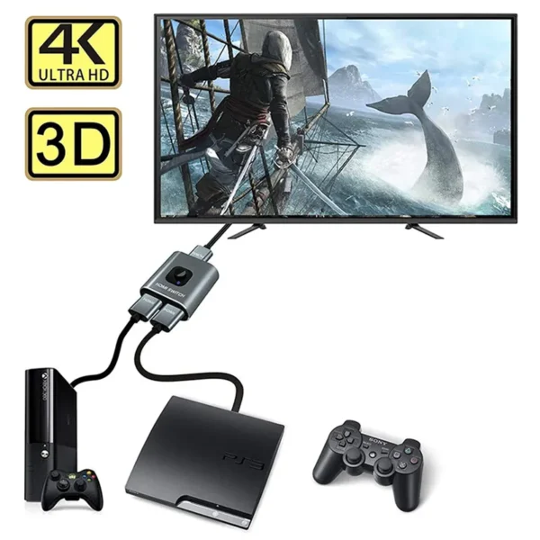 HDMI Switch - 2-in-1 Out / 1-in-2 Out – Bi-directional – Supports 4K-60Hz, 1080p-120Hz