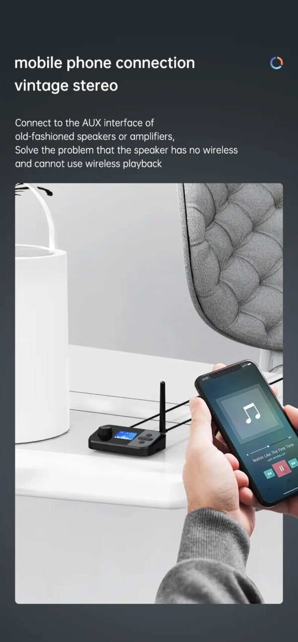 Bluetooth Receiver + Transmitter 2 In 1, Bluetooth adapter, connect to two devices, with display