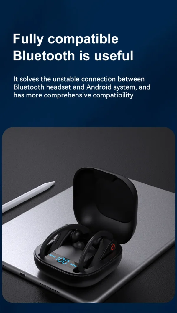 Anti-Fall Sport Earphones with Secure Hooks & 15h Long Battery Life for Active Use