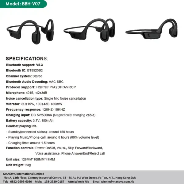 Sports Fully Wireless On-Ear Earphones - Bone Conduction - Sports Headphones - Bluetooth Earphones - Suitable for Apple and Android - Open Ear Waterproof Earphones Earphones