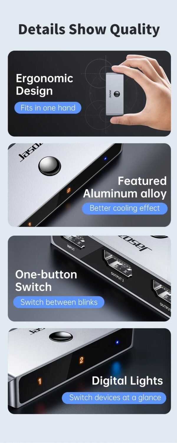 HDMI Switch - 2-in-1 Out / 1-in-2 Out – Bi-directional – Supports 4K-60Hz, 1080p-120Hz