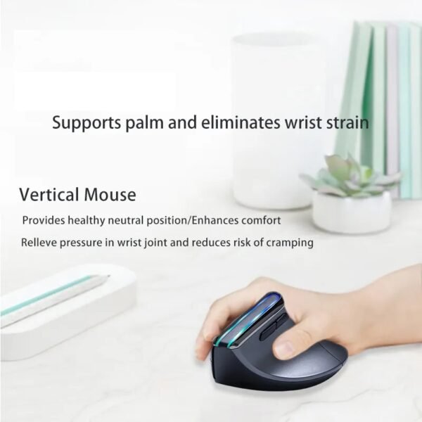 Vertical Bluetooth+Wireless Ergonomic Rechargeable Mouse, Right-handed, Silent Click, Luminous RGB, 2400 Adjustable DPI, 8 Keys