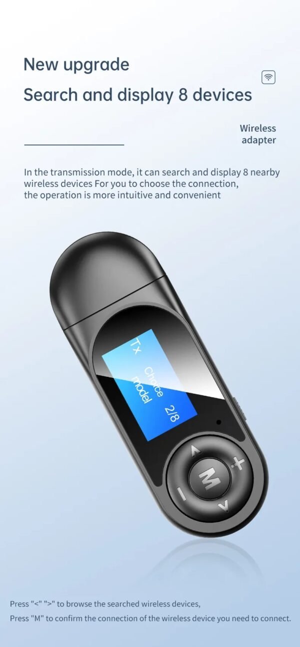 Bluetooth Receiver + Transmitter 2 In 1, Bluetooth adapter, connect to two devices, with display