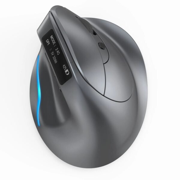 Vertical Bluetooth+Wireless Ergonomic Rechargeable Gaming Mouse, with display, Right-handed, silent click, light-up RGB, 3200 adjustable DPI, 8 keys, Multi-function buttons
