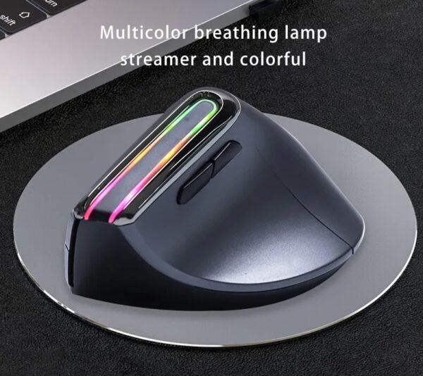 Vertical Bluetooth+Wireless Ergonomic Rechargeable Mouse, Right-handed, Silent Click, Luminous RGB, 2400 Adjustable DPI, 8 Keys