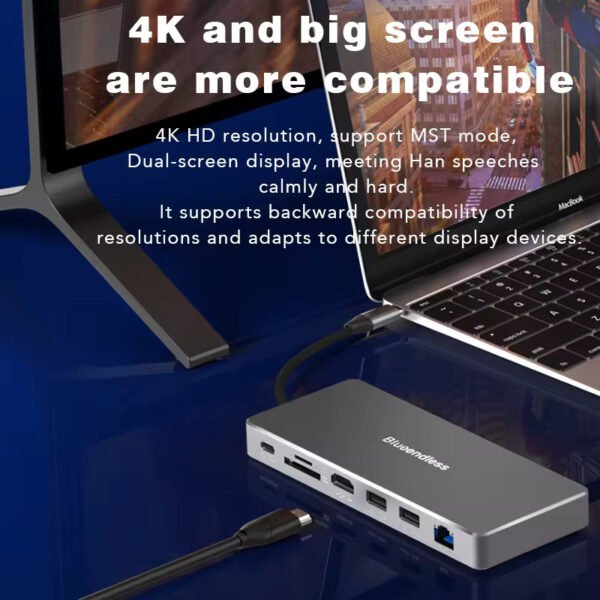 Docking Station HDMI 4K @60Hz - NVME+NGFF M.2 SSD port - Ethernet, 2x USB 10gb/s, USB C charging, Micro/SD card reader Hub – USB Splitter