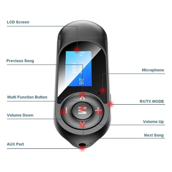 Bluetooth Receiver + Transmitter 2 In 1, Bluetooth adapter, connect to two devices, with display