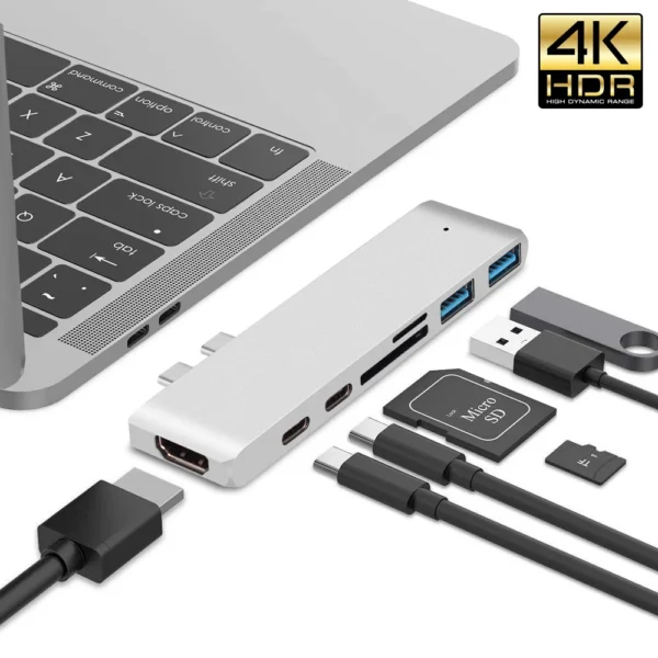 Macbook Pro/Air Docking Station with HDMI 4K - USB-C Hub with 4K HDMI, USB 3.0 and SD Card Reader - Docking Station - 7 in 1