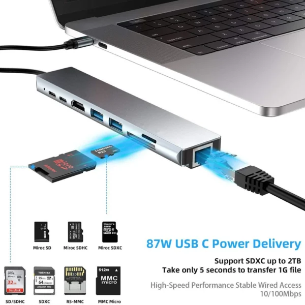 Docking Station with HDMI 4K- USB C HUB 8 in 1