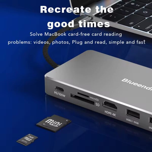 Docking Station HDMI 4K @60Hz - NVME+NGFF M.2 SSD port - Ethernet, 2x USB 10gb/s, USB C charging, Micro/SD card reader Hub – USB Splitter