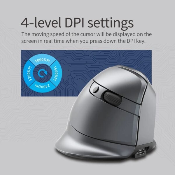 Vertical Bluetooth+Wireless Ergonomic Rechargeable Gaming Mouse, with display, Right-handed, silent click, light-up RGB, 3200 adjustable DPI, 8 keys, Multi-function buttons