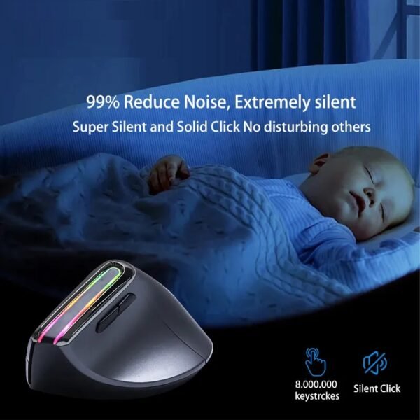 Vertical Bluetooth+Wireless Ergonomic Rechargeable Mouse, Right-handed, Silent Click, Luminous RGB, 2400 Adjustable DPI, 8 Keys