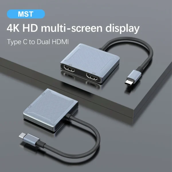 Type C Adapter - USB-C to 2X HDMI - 4K DUAL HDMI HUB - HDMI adapter for Apple Macbook Windows - USB C to Dual HDMI - 4K@60hz/30hz - Dual HDMI