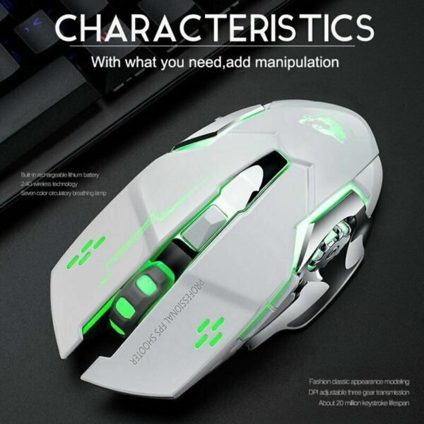 Draadloos+bluetooth gaming muis, ergonomisch ontwerp, stille klik, lichtgevende RGB, instelbare DPI, oplaadbare